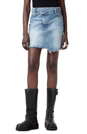 AllSaints Aki Fray Hem Crossover Denim Miniskirt in Light Indigo at Nordstrom Rack, Size 4 Us / 8 Uk