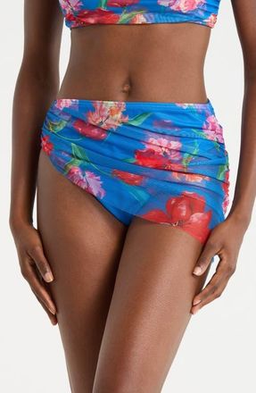 Hutch Mazina Skirted Bikini Bottoms in Watercolor Rococo Blue/red at Nordstrom, Size Xx-Small