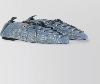 Ganni eyelet lace-up round toe ballerina