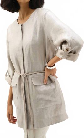 Joseph Ribkoff Waist Tie Foiled Linen Jacket In Champagne