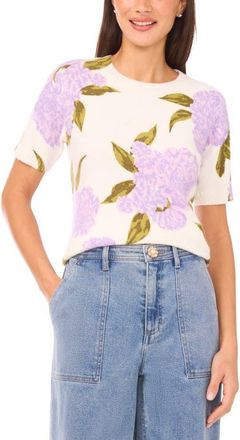 CeCe by Cynthia Steffe Hydrangea Print Short Sleeve Sweater in Orchid Petal at Nordstrom, Size Xx-Large