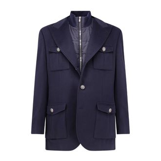Brunello Cucinelli Giacca in Lana Vergine con Gilet Interno Imbottito - - Jackets - Uomo - Blu - L