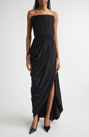 Stella McCartney Strapless Draped Crepe Jersey Gown in Black at Nordstrom, Size 6 Us