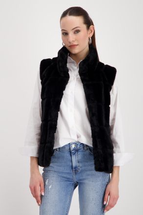 Monari Fellimitatweste MONARI Weste Basic fake fur, Damen, Gr. 36, schwarz, Pl&uuml;sch, Obermaterial: 100% Polyester. Futter: 100% Polyester, unifarben, regular 