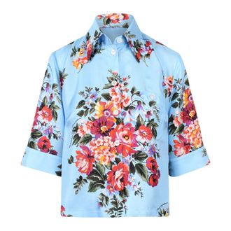 Dolce & Gabbana Shirts, female, Blue, Size: M Cropped Floral Print Shirt