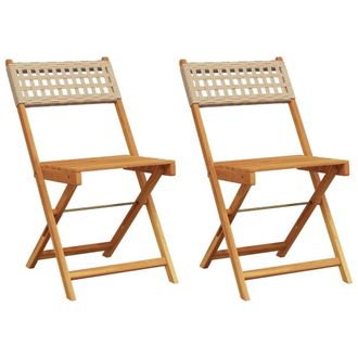 vidaXL Vidaxl - Sillas De Bistr&oacute; 2 Uds Madera Maciza De Acacia Rat&aacute;n Pe Beige