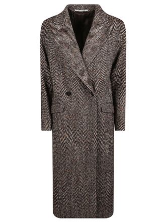 Tagliatore Herringbone Pattern Long Coat with Notched Lapel and Tailored Fit