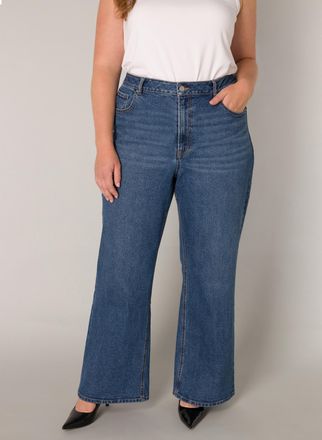 Base Level Curvy Weite Jeans BASE LEVEL CURVY, Damen, Gr. 54/56, L&auml;nge 32, blau (mid blau), Denim/Jeans, Obermaterial: 98% Baumwolle, 2% Elasthan, unifarben, bequem la