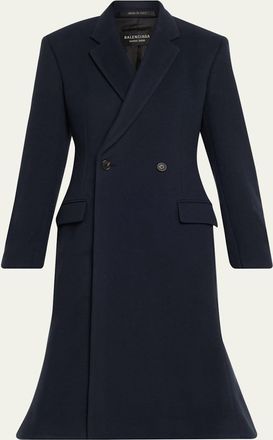 Balenciaga Double-Breasted Godet Midi Overcoat