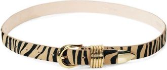 D&eacute;hanche Hollyhock Calfhair Leopard Belt in Neutral Zebra/Gold at Nordstrom, Size X-Small