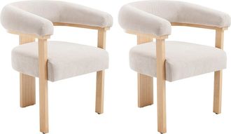 Vente-Unique Conjunto de 2 sillas con reposabrazos en pana y madera de hevea natural - Beige - LIVELIA de Pascal Morabito