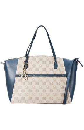 Badgley Mischka Caroline Vegan Leather Weekender Duffel Bag in Champagne-Navy at Nordstrom