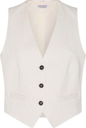 Brunello Cucinelli Off White Cotton Linen Vest, Brand Size 44 (US Size 10)