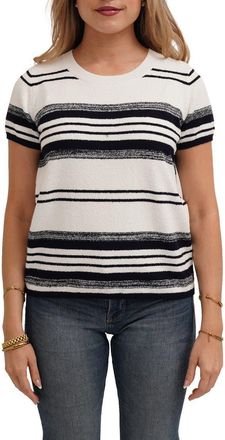 Cyrus Striped Short Sleeve Sweater in Bone/Eclipse at Nordstrom Rack, Size X-Small