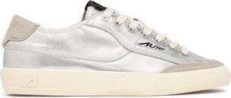 Autry Metallic Silver Low-Top Sneakers with Suede Accents
