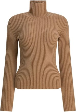 Max Mara Wollen ribgebreide coltrui met kasjmier - Dames - Coltruien - Beige - L - Wol - Truien & Vesten