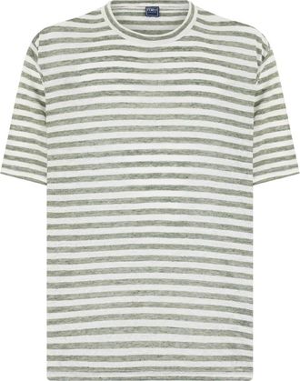 Fedeli Korte T-shirt met strepen - Heren - T-shirts - Groen - 3XL - Linnen - Tops