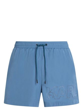 Karl Lagerfeld metallic logo-print swim shorts - Blue