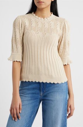 Wit & Wisdom Mixed Stitch Elbow Sleeve Sweater in Deep Macadamia at Nordstrom, Size X-Small