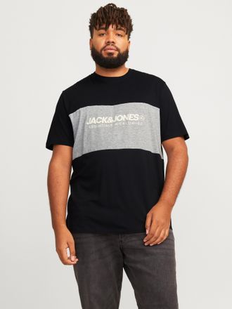 Jack & Jones Plus Size T-Shirt JJELEGACY BLOCKING TEE SS O-NECK NOO PLS, Herren, Gr. 6XL, schwarz, Single Jersey, Obermaterial: 100% Baumwolle, JACK & JONES PLUSSIZE, bedruc