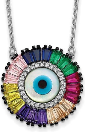 Diamond2Deal Sterling Silver Colorful Cubic Zirconia and Glass Evil Eye Necklace 16 with 2 inch Ext