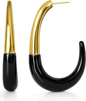 Gold & Honey Womens J Hoop Earrings In Black