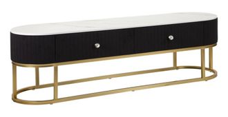 Mauro Ferretti Mueble de tv de metal dorado,tela negra y madera blanca 150x42x45 cm