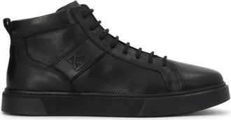 Kazar Heren leren hoge sneakers met perforaties - Heren - Sneakers - Zwart - 44 EU - Leer - Schoenen