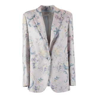 Forte_Forte Blazers, female, Purple, Size: S Giacca Hopsack Viscosa Lino Peonia My Love