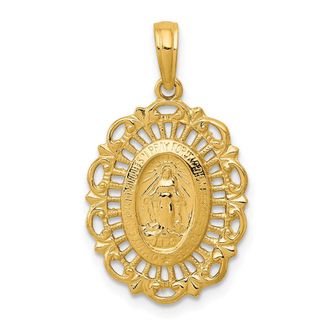 Diamond2Deal 10k Yellow Gold Oval Miraculous Medal Pendant