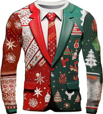 Generic Funny Mens Christmas Jumpers Ugly Sweatshirt Snowman Pullover Xmas Novelty Jumper Santa Claus Tops Long Sleeve Sweater 3D Printed Sweatshirts Casual B
