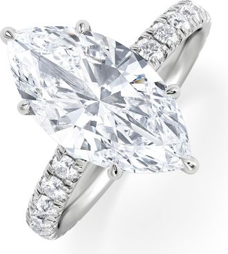 The Diamond Store Amora Marquise 3.36ct Hidden Halo Lab Diamond Engagement Ring With Side Stones Set in Platinum