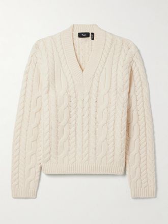 Theory Pullover In Misto Lana E Cashmere A Trecce - Avorio
