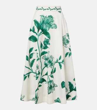 Agua Bendita Bergamota embellished floral cotton maxi skirt