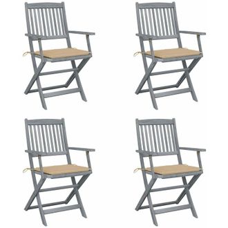 vidaXL Sillas De Jard&iacute;n Plegables 4 Uds Cojines Madera Maciza Acacia Vidaxl