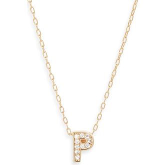 Nordstrom Pav&eacute; Cubic Zirconia Initial Necklace in P- Clear- Gold at Nordstrom