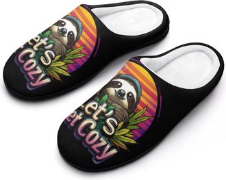 Generic Sloth And Weed1 Funny Mens Cotton Slippers Soft Non-Slip Rubber Sole House Slipper Indoor Outdoor