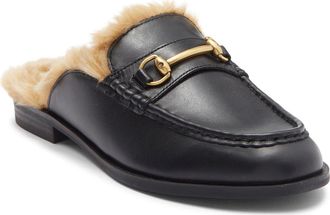 Steve Madden Milah Horsebit Faux Fur Lined Mule in Black Leather at Nordstrom Rack, Size 8.5