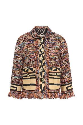 Maison Common Tweed Jacket With Patch Pockets And Fringes in Black/multicolor at Nordstrom, Size 34