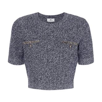 Elisabetta Franchi Crop top in lana con paillettes - - Tops - Donna - Nero - L