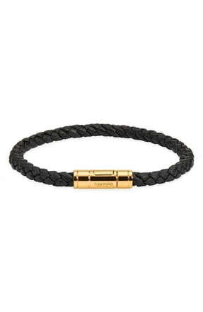 Tom Ford Tubular Clasp Braided Leather Bracelet in Naa Black at Nordstrom, Size X-Large