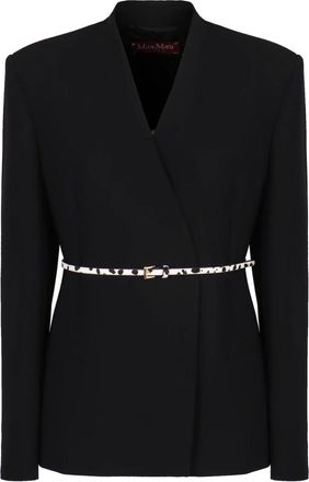 Max Mara Single-breasted Blazer met Riem - Dames - Blazers - Zwart - M - Leer - Jassen