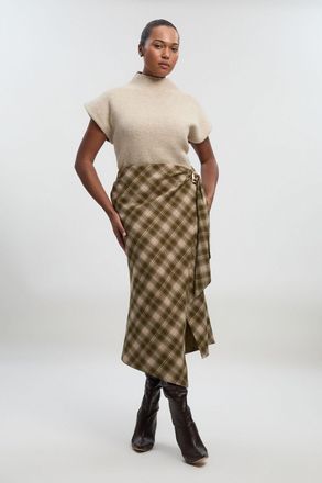 Karen Millen Womens Plus Size Tailored Check Trim Detail Midi Skirt - Green - Size 20 UK