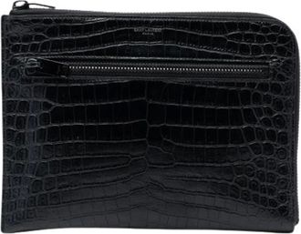 Saint Laurent Pre-owned Clutches, female, Black, Size: ONE SIZE Pre-owned Croc Embossed Clutch