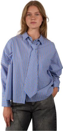 Dixie Gestreepte Blouse - Dames - Overhemden - Blauw - S - Katoen - Overhemden
