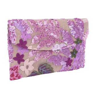Generic Floral Embroidery Sequin Evening Clutch Bag Straw Bag Handbag for Women(Purple1) (Purple)