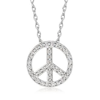 Ross-Simons Diamond Peace Sign Pendant Necklace in Sterling Silver