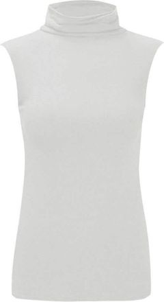 Janisramone Womens Ladies Turtle Polo Neck Sleeveless T-Shirt Plain Casual Stretchy Bodycon Vest Tee Top White