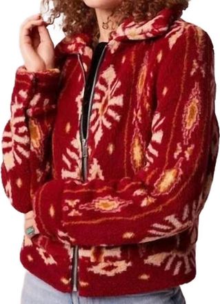 Band Of Gypsies Aztec Sherpa Jacket In Garnet Gold