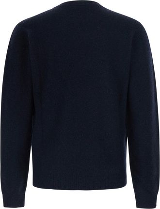 Roberto Collina Mens Crew Neck Wool Sweater, Blue Virgin Tops Top
